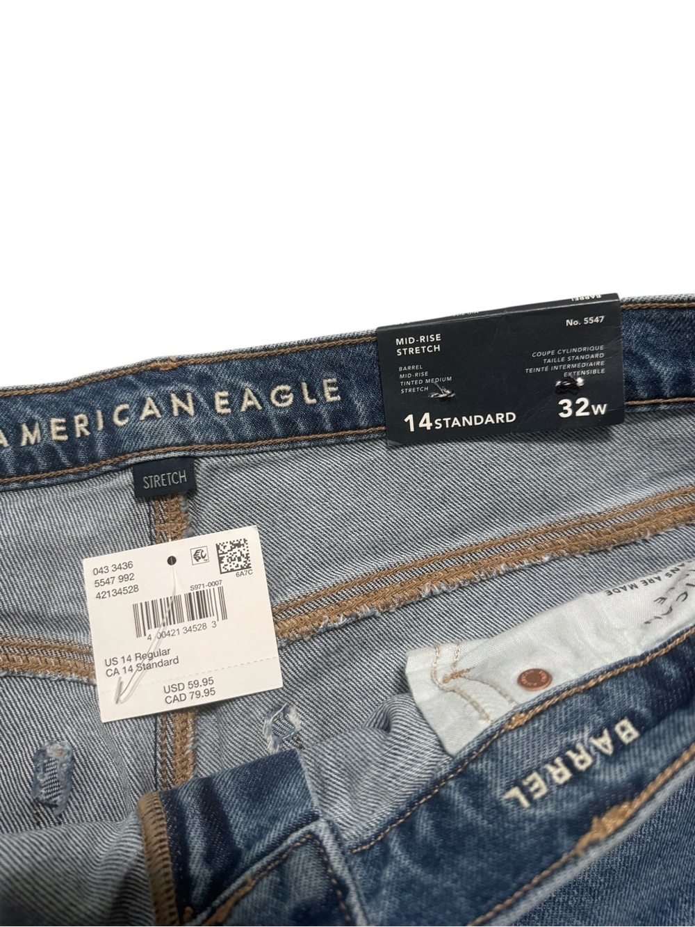 American Eagle Barrel Jeans NWT Size 14 Regular 32W Medium Wash - Picture 5 of 5